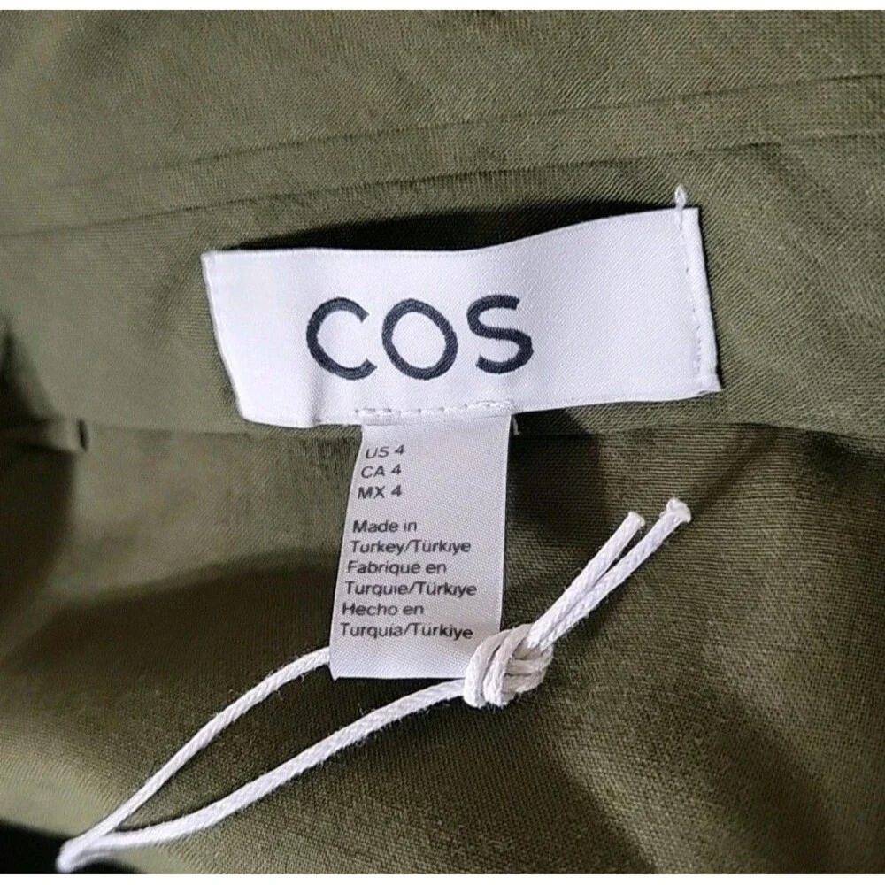 COS Size 4 NWT High Rise Wide Leg Pleated Linen Bl Pants Neutral Solid Green